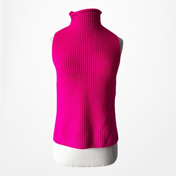 Zara Neon Pink Turtleneck Thick Ribbed Knit Sleeveless Sweater Vest Top Size S - Picture 3 of 7